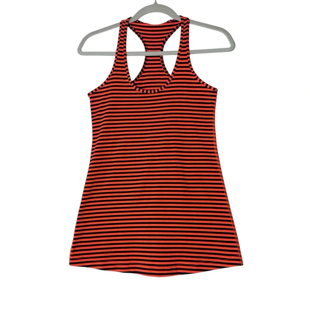 Lululemon‎ Tank Top Women Size 6 Orange Black Classic Stripe Racerback Atheisure